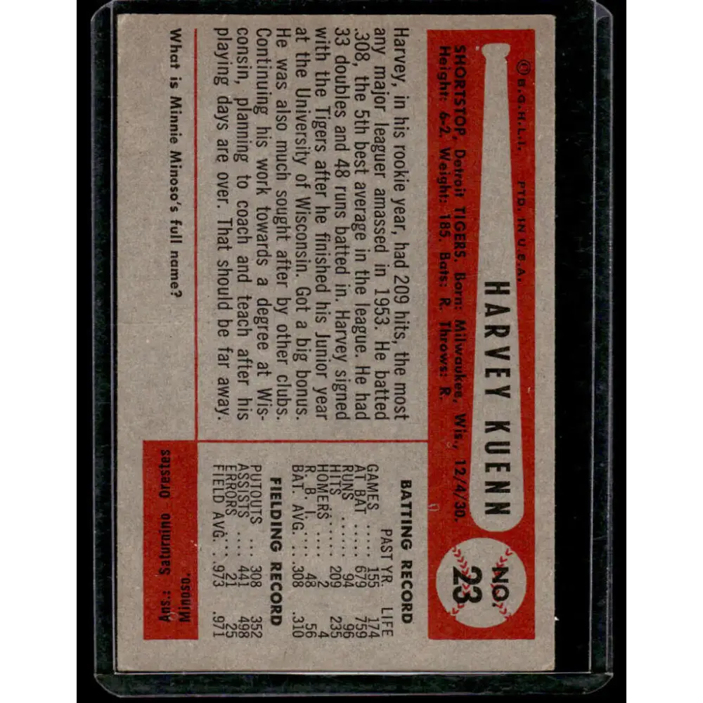 1954 Bowman #23 Harvey Kuenn Detroit Tigers EX Excellent Image 2