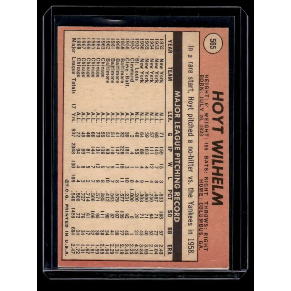 1969 Topps #565 Hoyt Wilhelm VG California Angels Baseball Card Image 2