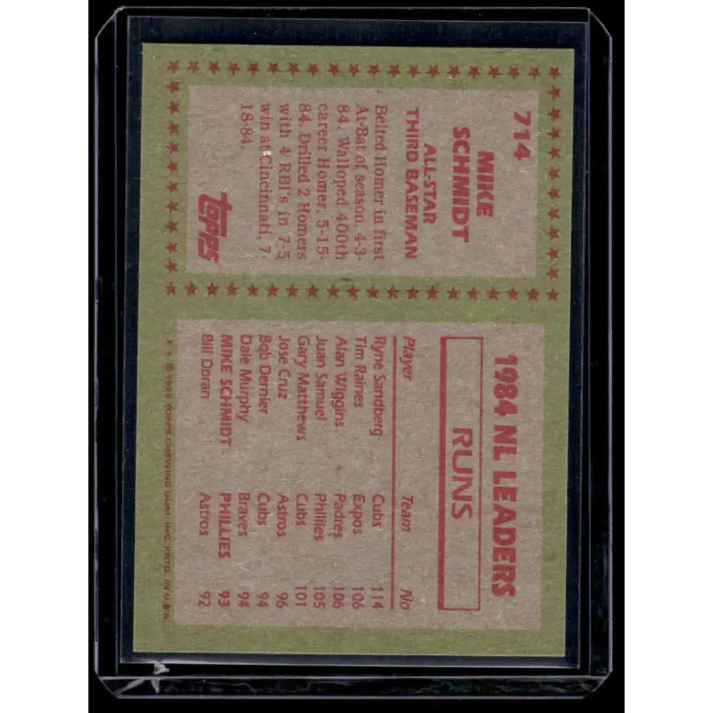 1985 Topps #714 Mike Schmidt EX Philadelphia Phillies Baseball Card Image 2