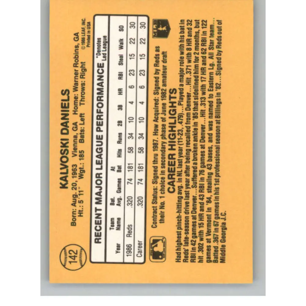 1987 Donruss #142 Kal Daniels EX Excellent Cincinnati Reds Baseball Card Image 2