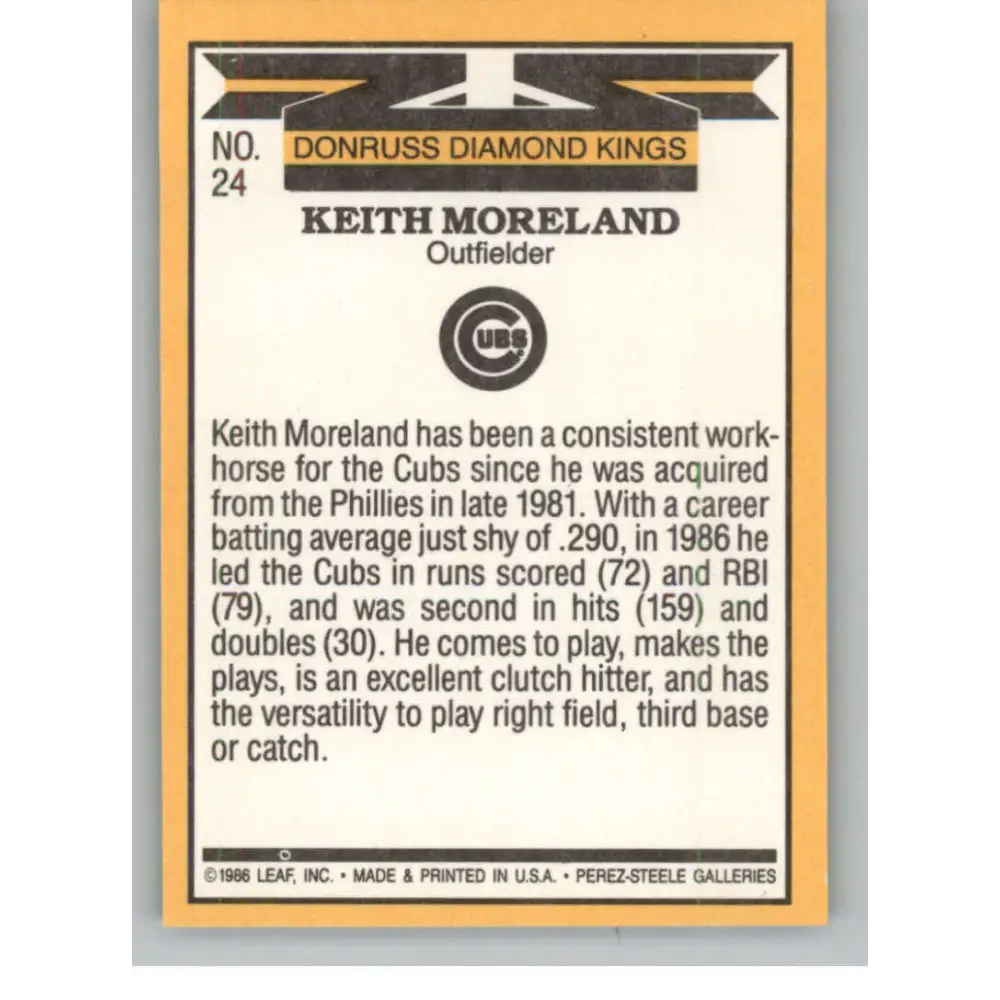 1987 Donruss #24 Keith Moreland EX Excellent Chicago Cubs Baseball Card Image 2