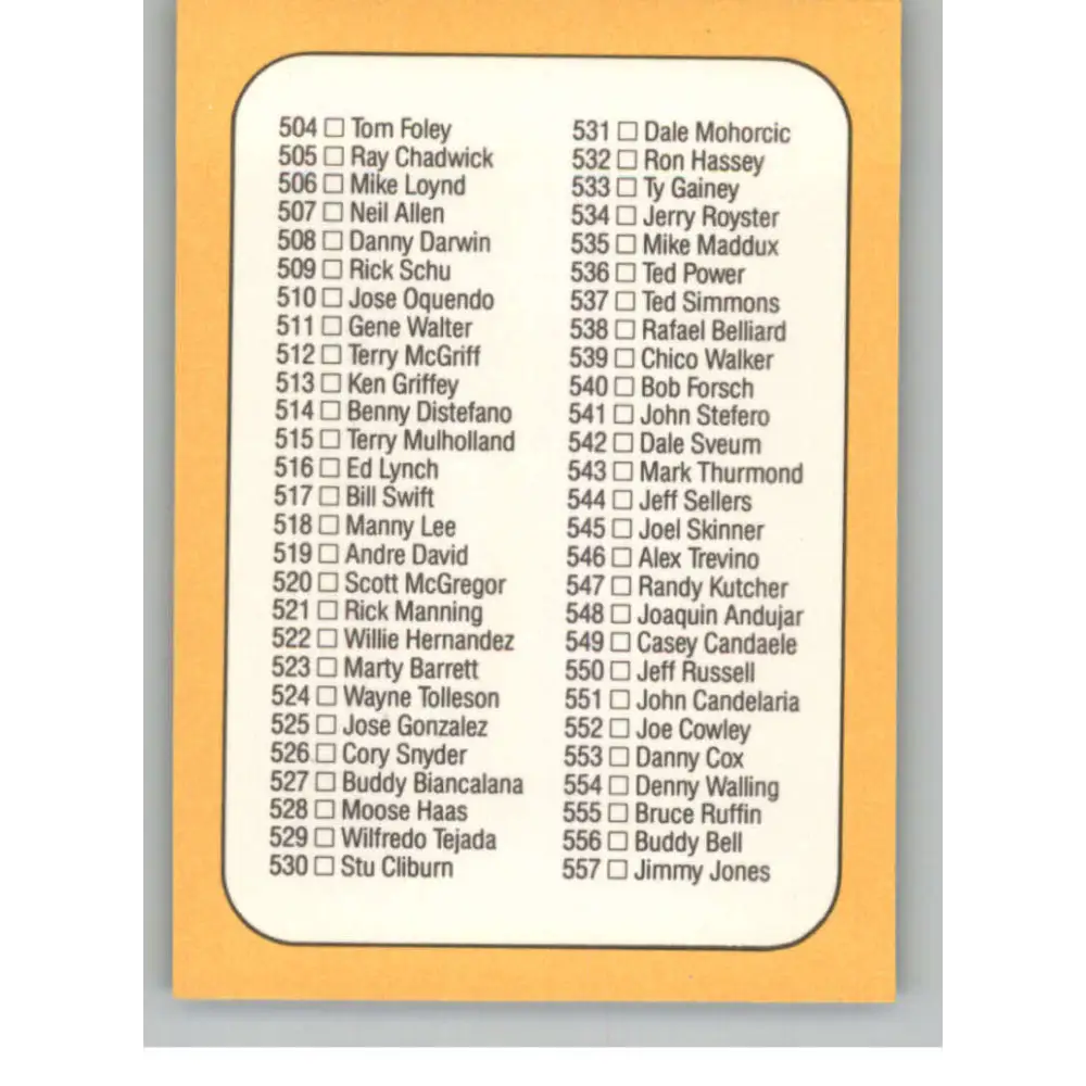 1987 Donruss #500 Checklist 452-557 EX Excellent Checklist Baseball Card Image 2