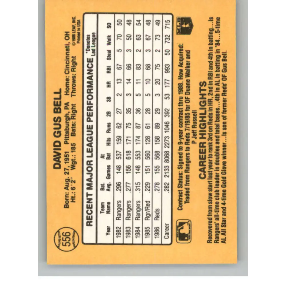 1987 Donruss #556 Buddy Bell EX Excellent Cincinnati Reds Baseball Card Image 2