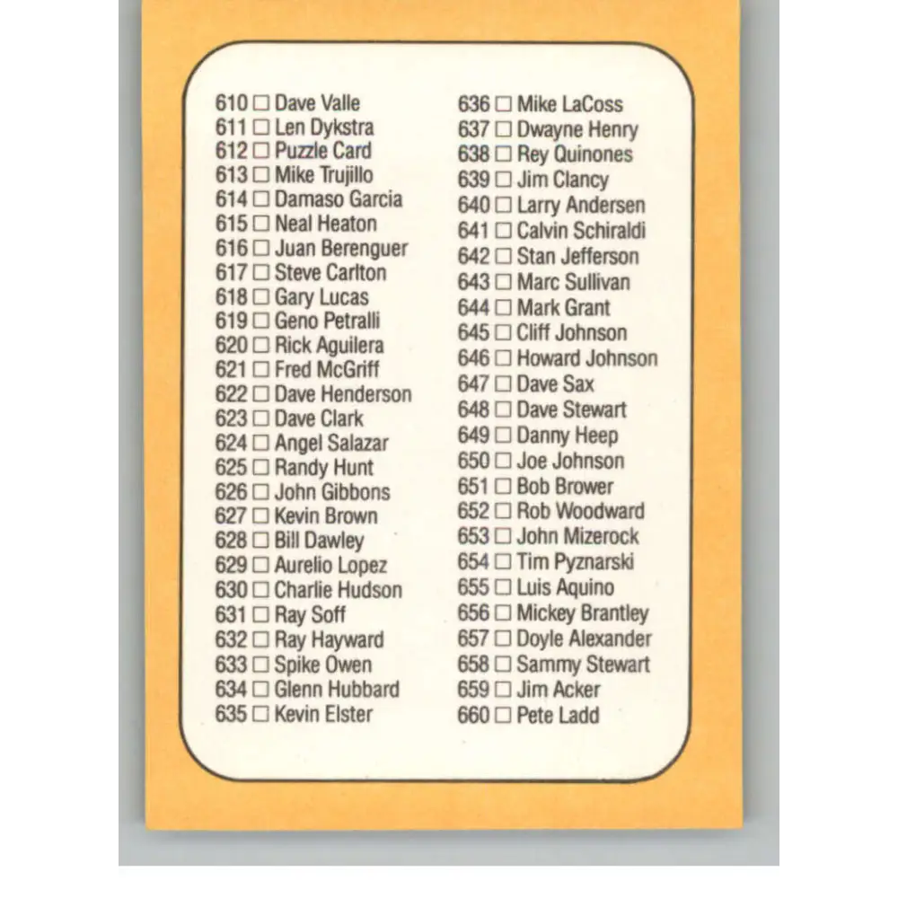 1987 Donruss #600 Checklist 558-660 EX Excellent Checklist Baseball Card Image 2