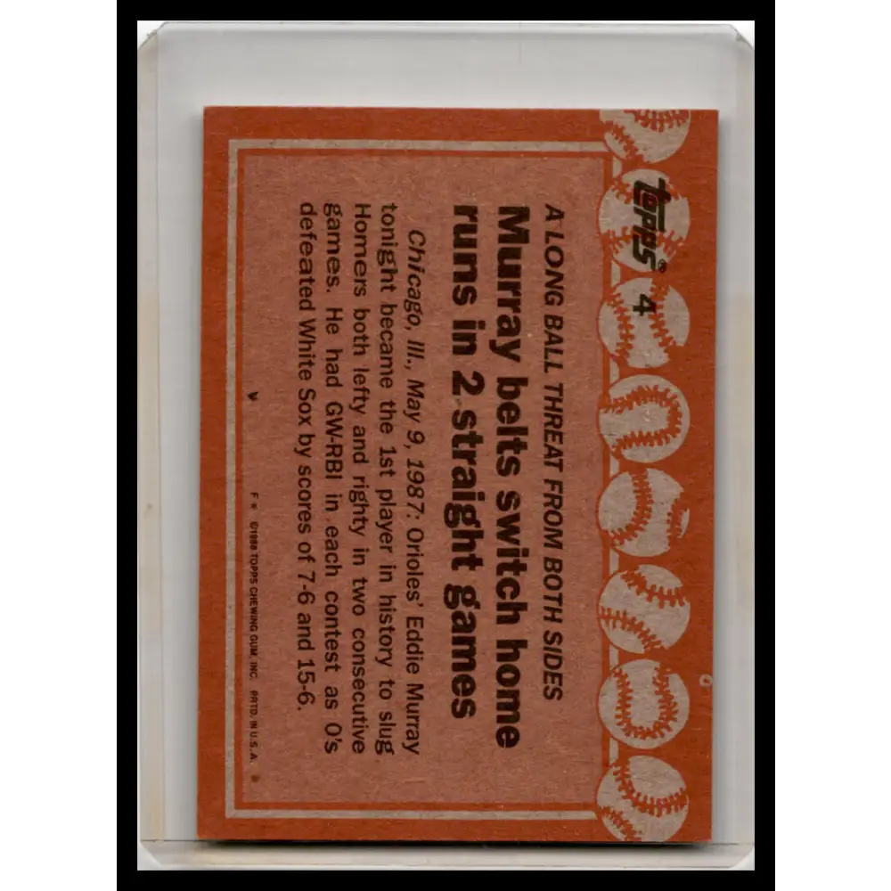 1988 Topps #4b Eddie Murray EX Baseball Card Image 2