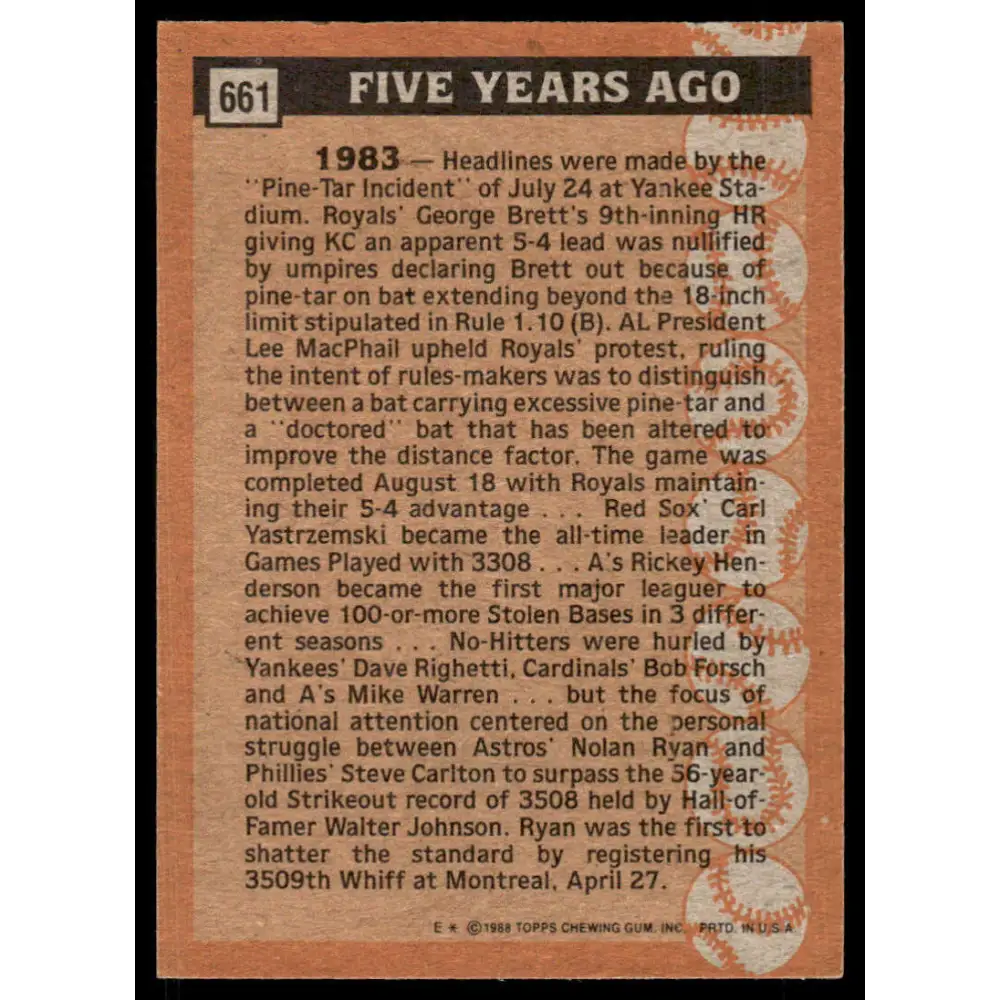 1988 Topps #661 Nolan Ryan EX/NM Houston Astros Baseball Card Image 2