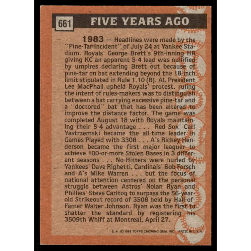 1988 Topps #661 Nolan Ryan EX/NM Houston Astros Baseball Card Image 2