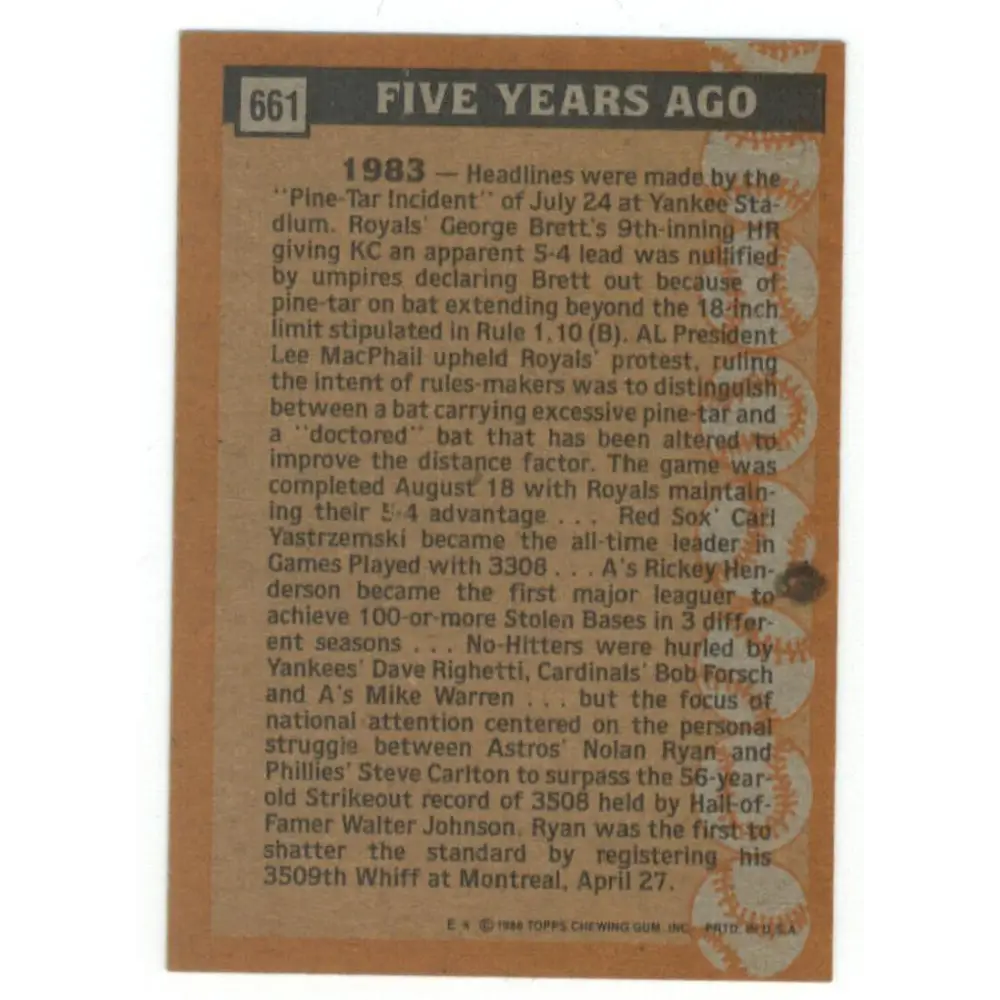 1988 Topps #661 Nolan Ryan NM-MT Houston Astros Baseball Card Image 2