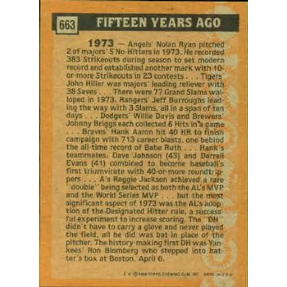 1988 Topps #663 Ron Blomberg NM-MT New York Yankees Baseball Card Image 2