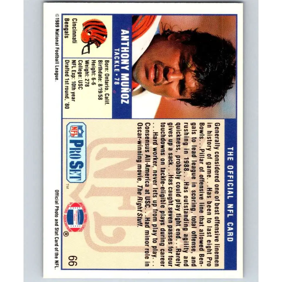 1989 Pro Set #66 Anthony Munoz NM-MT Cincinnati Bengals Football Card Image 2