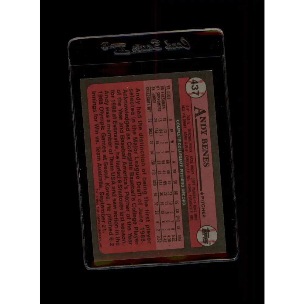 1989 Topps #437 Andy Benes NM-MT RC Rookie San Diego Padres Baseball Card Image 2