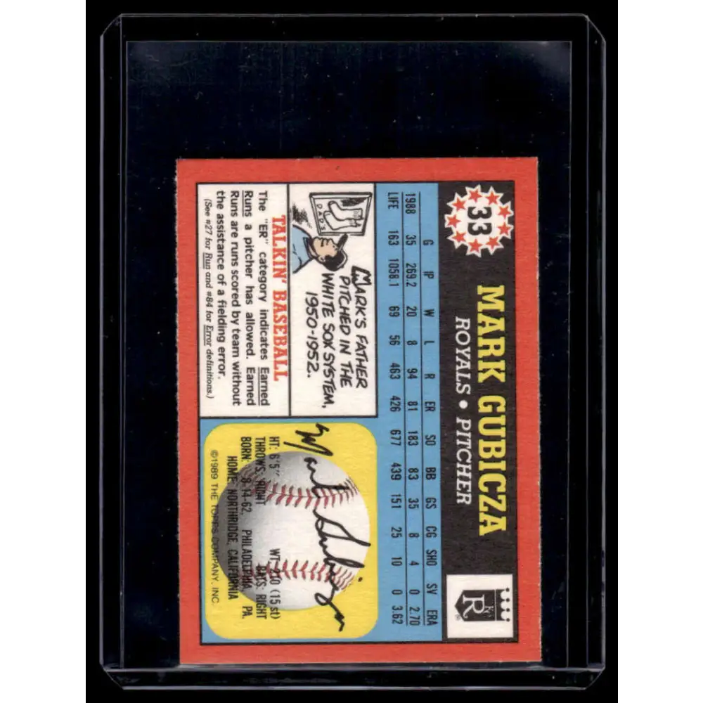 1989 Topps UK Minis #33 Mark Gubicza Kansas City Royals NM-MT Image 2