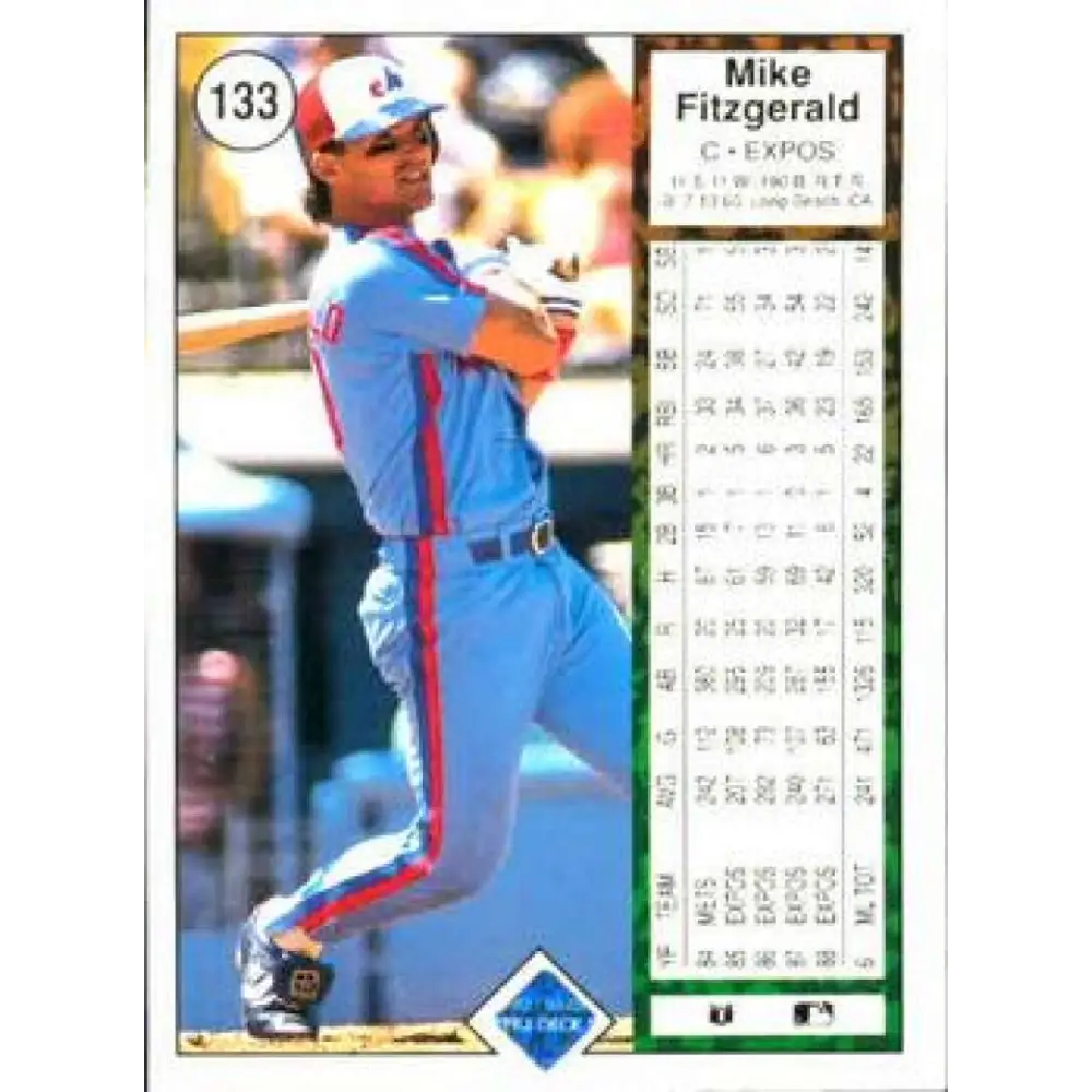1989 Upper Deck #133 Mike Fitzgerald NM-MT Montreal Expos Baseball Card Image 2