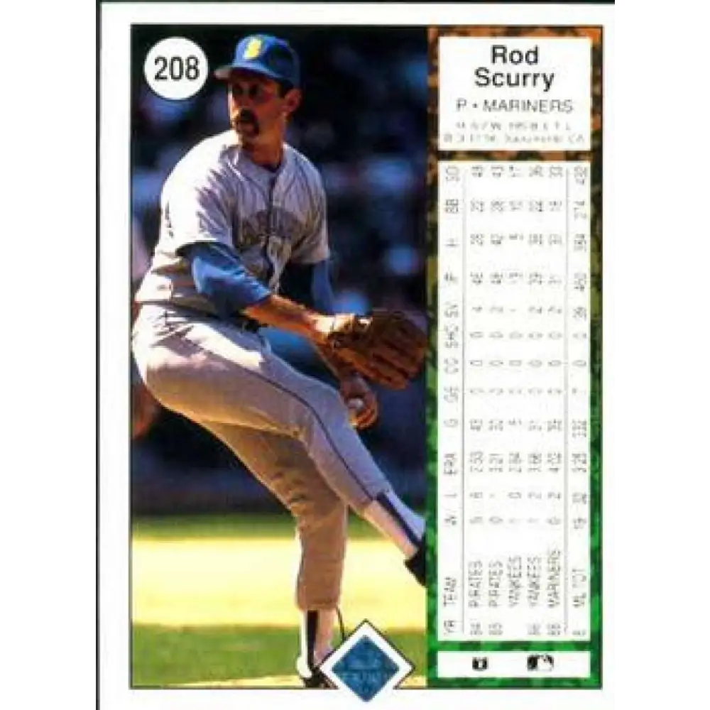 1989 Upper Deck #208 Rod Scurry NM-MT Seattle Mariners Baseball Card Image 2