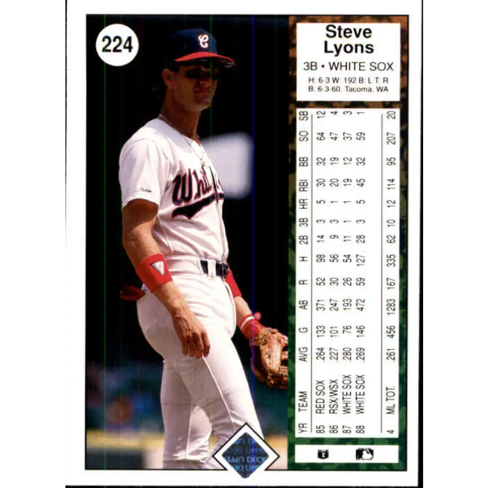 1989 Upper Deck #224 Steve Lyons NM-MT Chicago White Sox Baseball Card Image 2