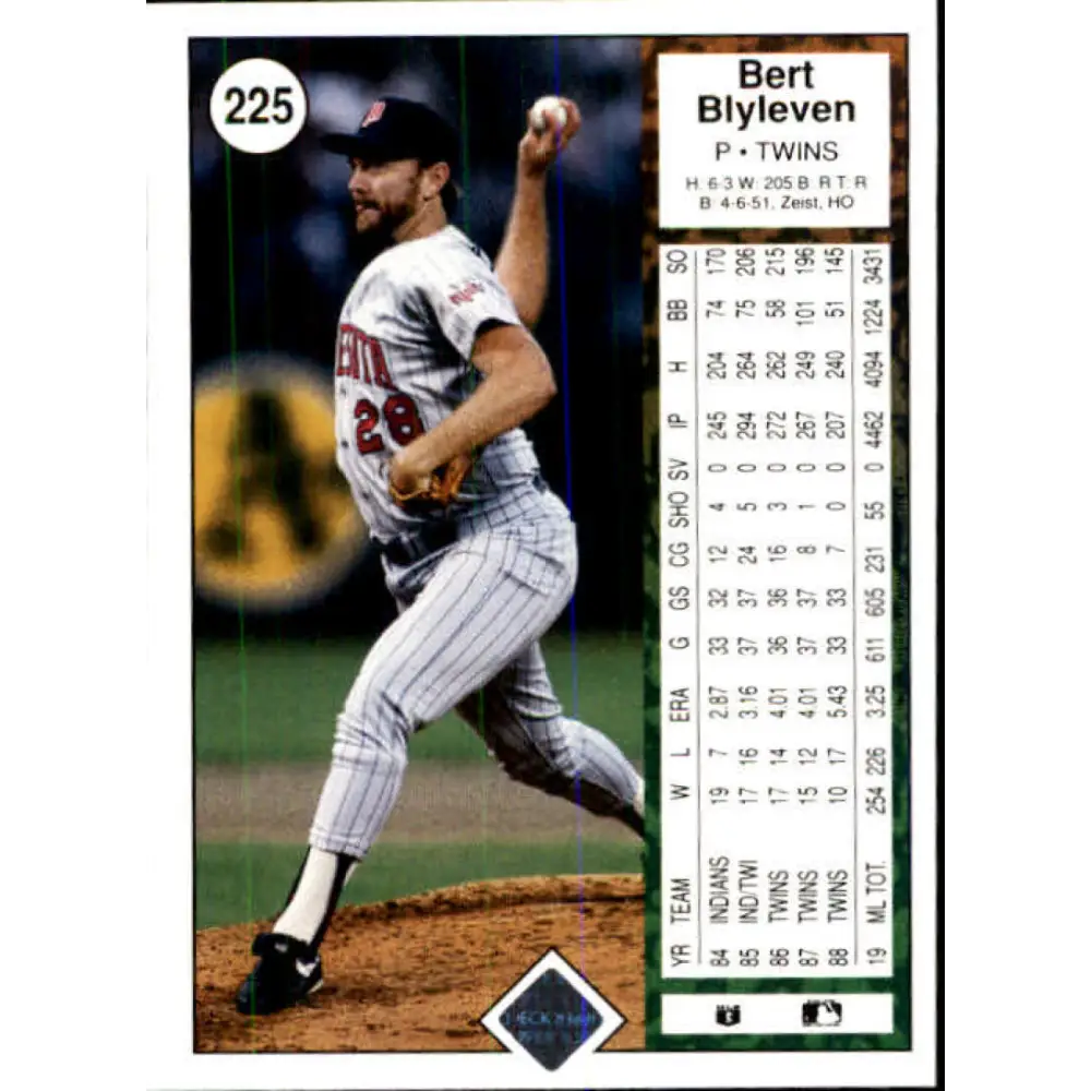1989 Upper Deck #225 Bert Blyleven NM-MT Minnesota Twins Baseball Card Image 2