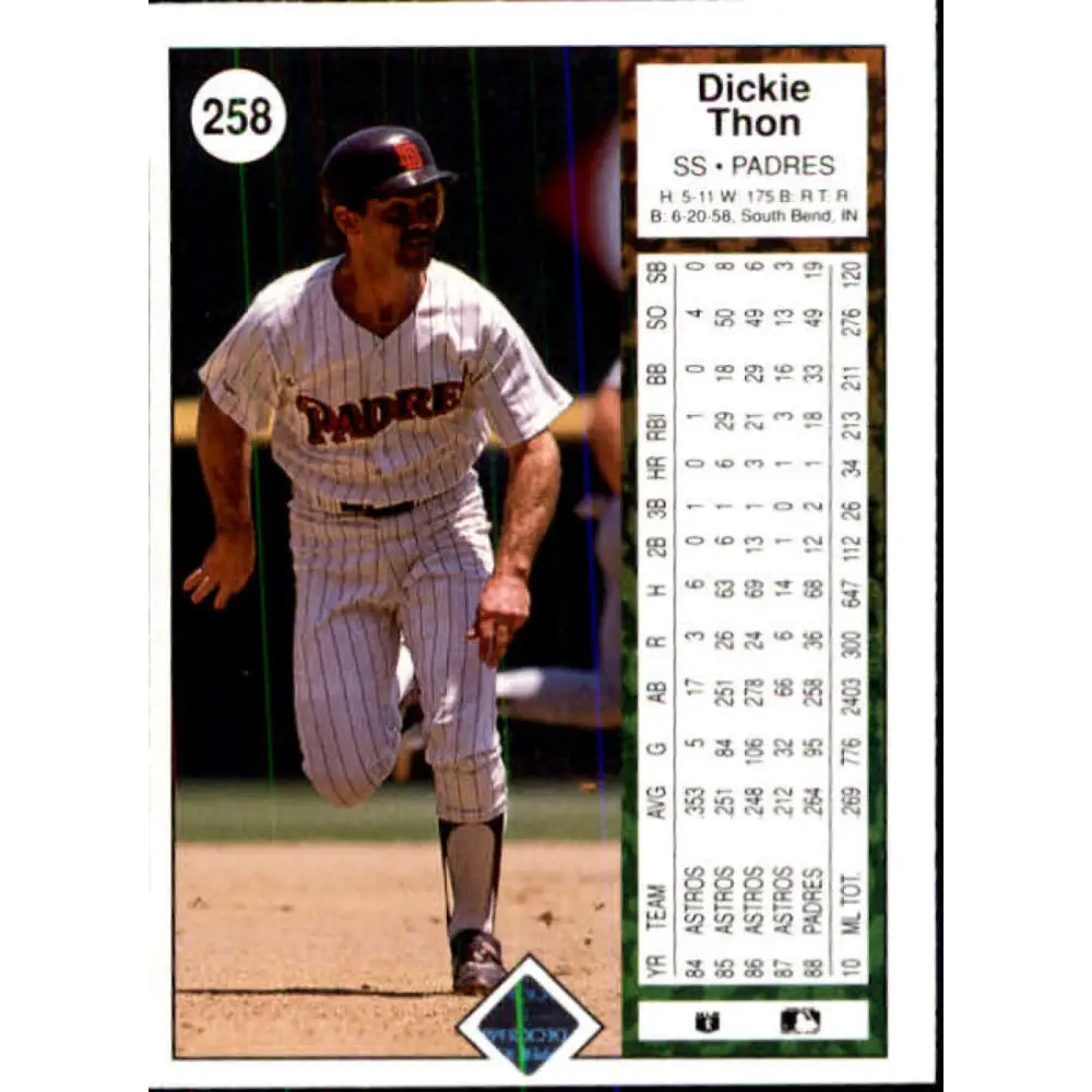 1989 Upper Deck #258 Dickie Thon NM-MT San Diego Padres Baseball Card Image 2