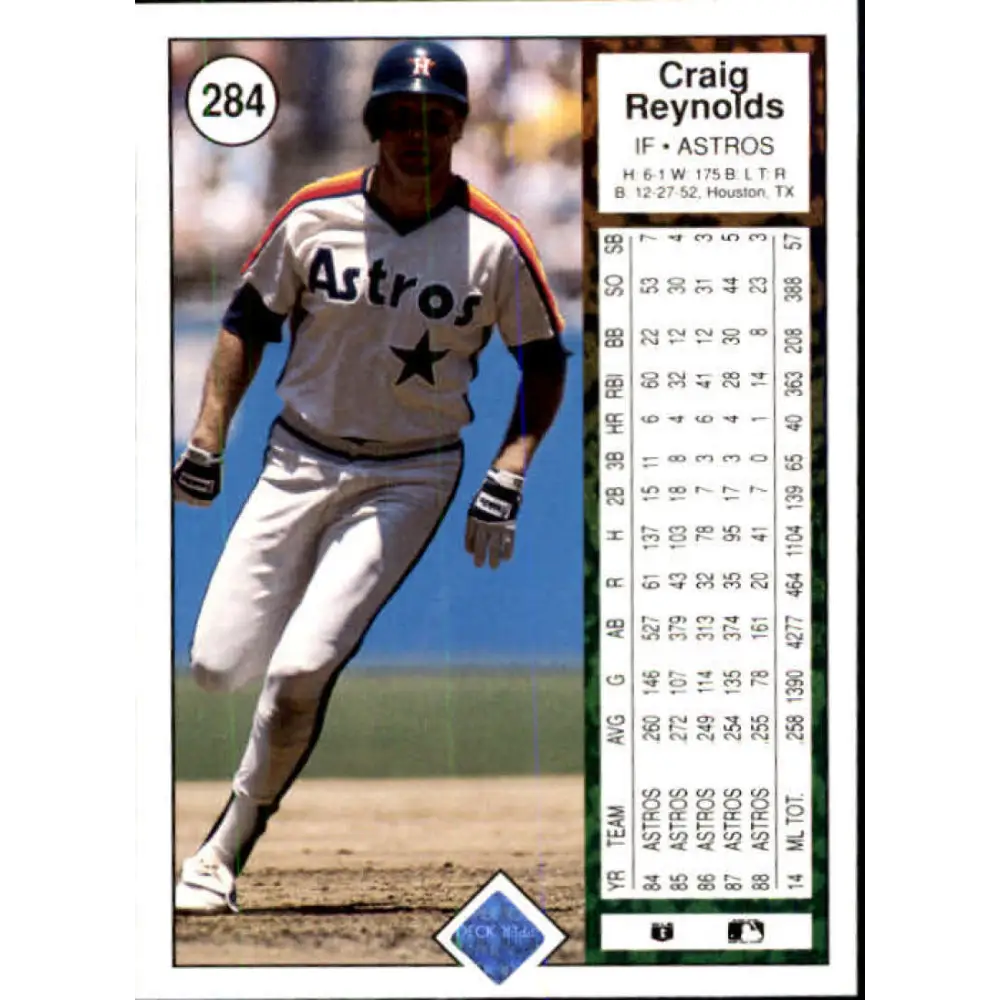 1989 Upper Deck #284 Craig Reynolds NM-MT Houston Astros Baseball Card Image 2