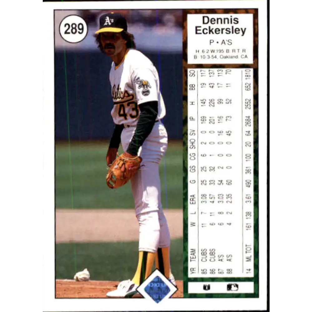 1989 Upper Deck #289 Dennis Eckersley NM-MT Oakland Athletics Baseball Card Image 2