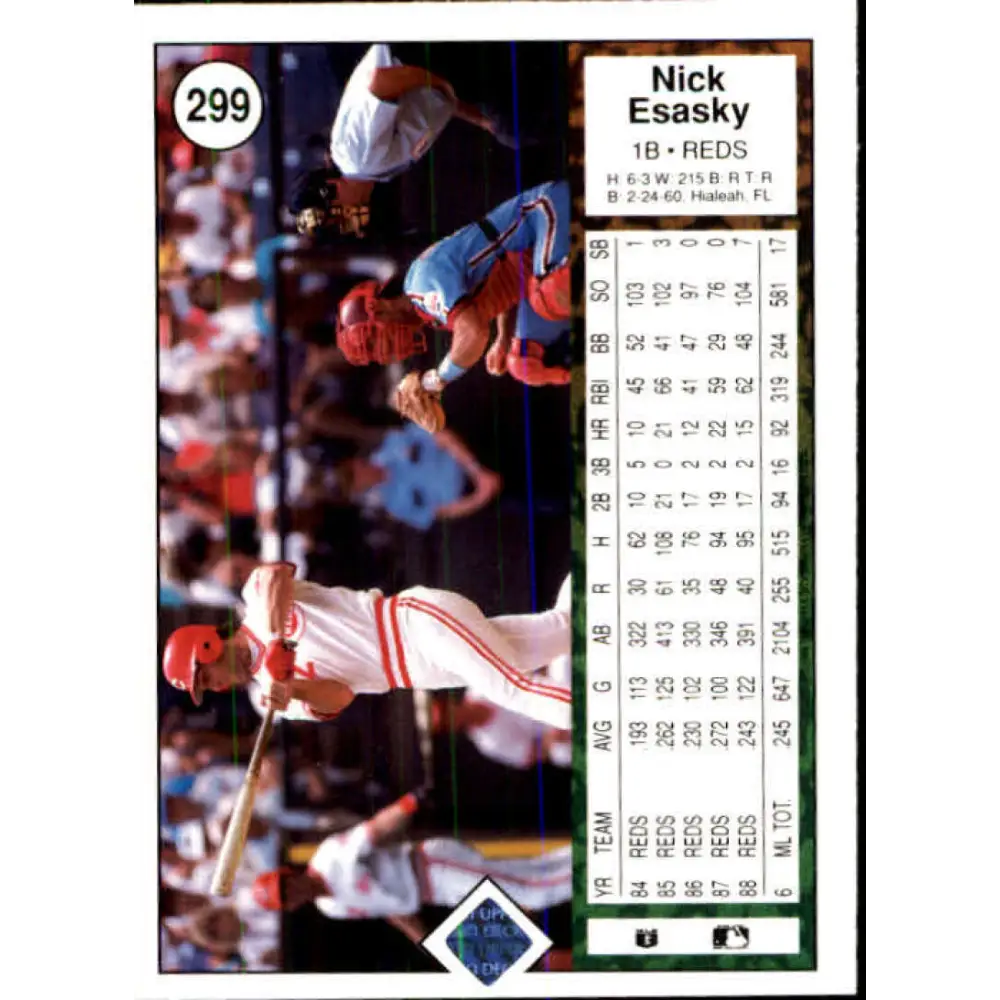 1989 Upper Deck #299 Nick Esasky NM-MT Cincinnati Reds Baseball Card Image 2