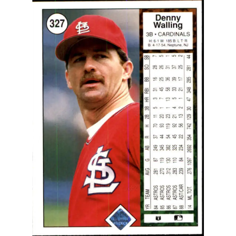 1989 Upper Deck #327 Denny Walling NM-MT St. Louis Cardinals Baseball Card Image 2