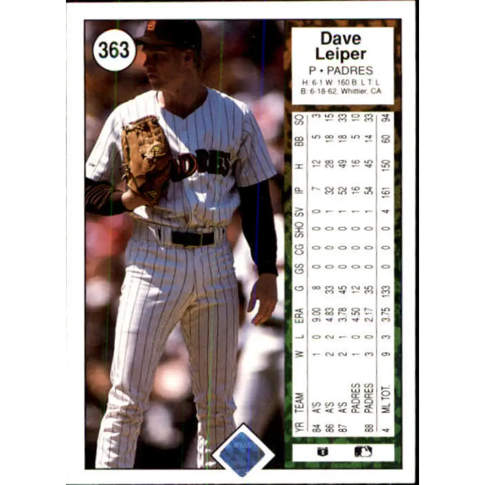 1989 Upper Deck #363 Dave Leiper NM-MT San Diego Padres Baseball Card Image 2