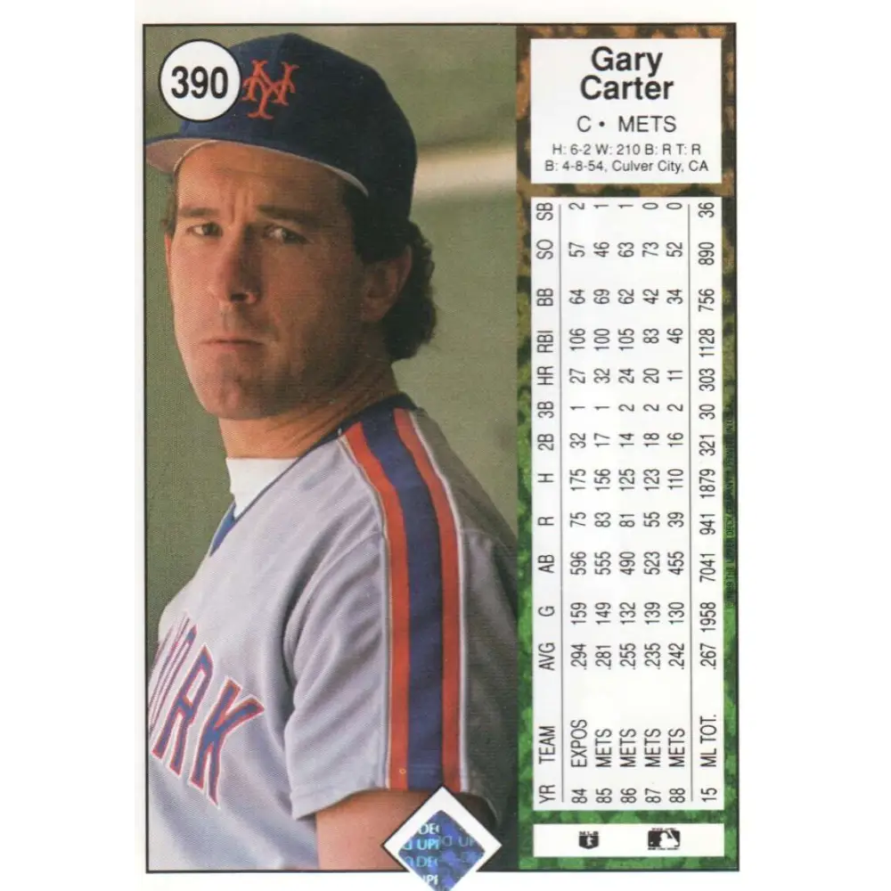 1989 Upper Deck #390 Gary Carter NM-MT New York Mets Baseball Card Image 2