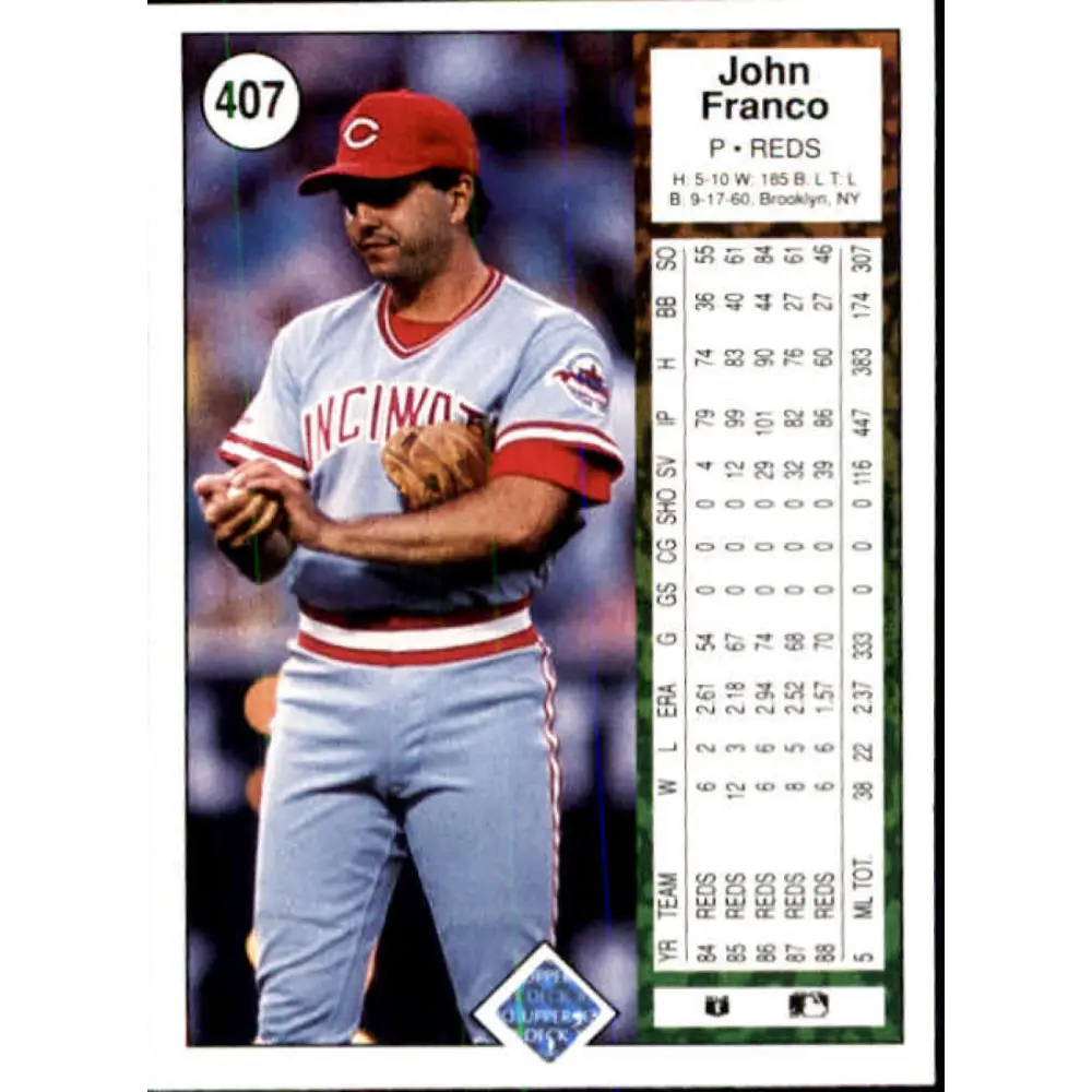 1989 Upper Deck #407 John Franco NM-MT Cincinnati Reds Baseball Card Image 2