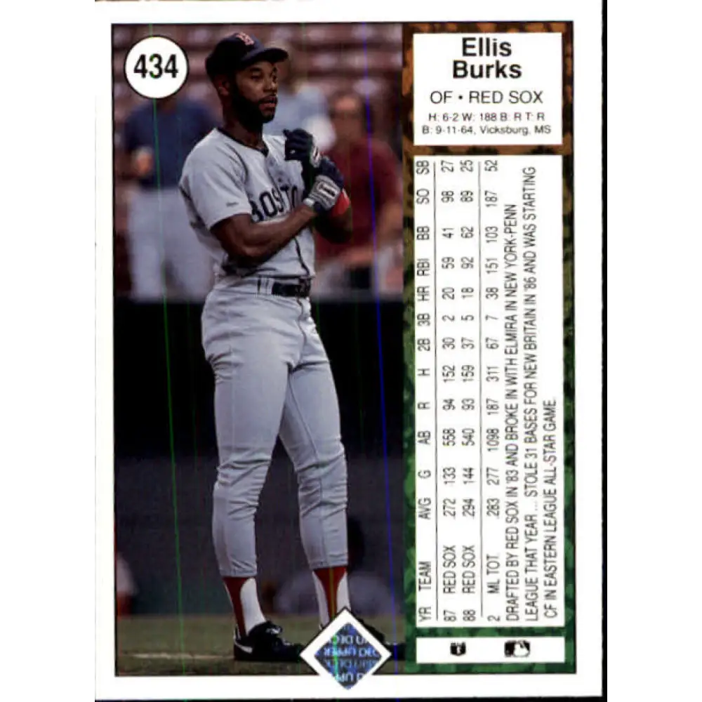 1989 Upper Deck #434 Ellis Burks NM-MT Boston Red Sox Baseball Card Image 2