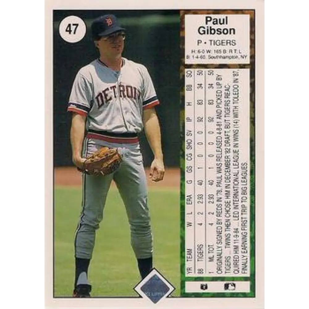 1989 Upper Deck #47 Paul Gibson NM-MT Detroit Tigers Baseball Card Image 2