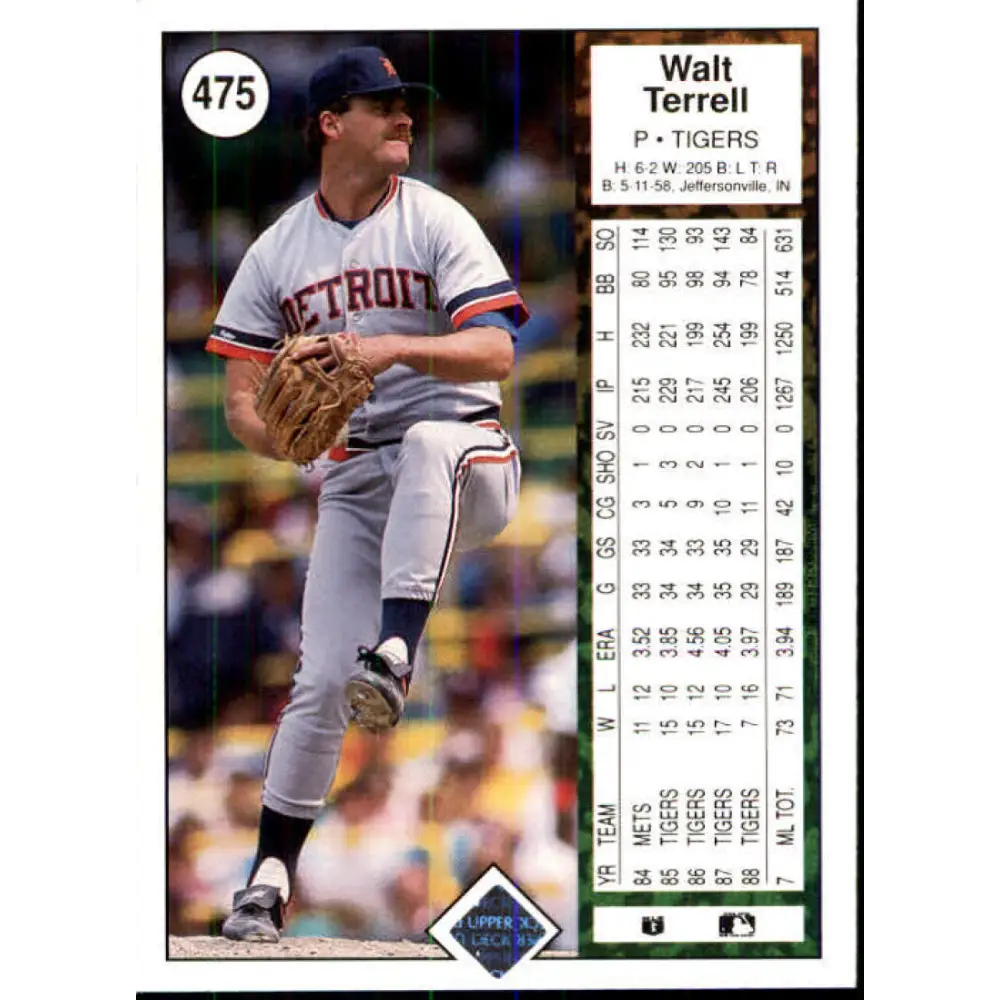1989 Upper Deck #475 Walt Terrell NM-MT Detroit Tigers Baseball Card Image 2