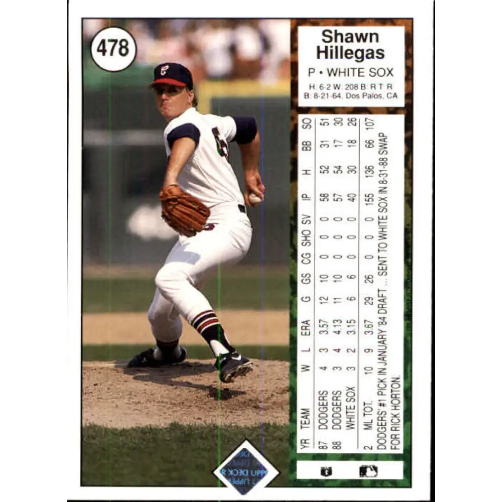 1989 Upper Deck #478 Shawn Hillegas NM-MT Chicago White Sox Baseball Card Image 2
