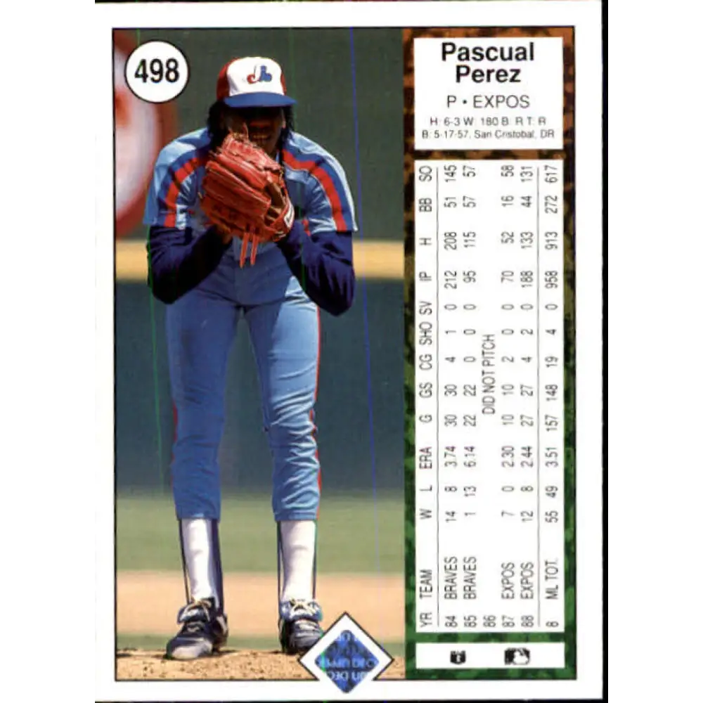 1989 Upper Deck #498 Pascual Perez NM-MT Montreal Expos Baseball Card Image 2