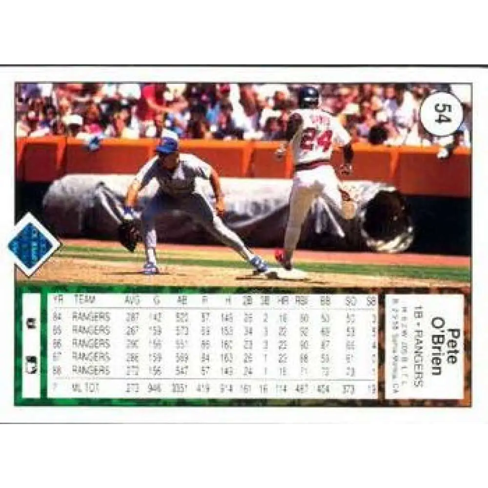 1989 Upper Deck #54 Pete O'Brien NM-MT Texas Rangers Baseball Card Image 2