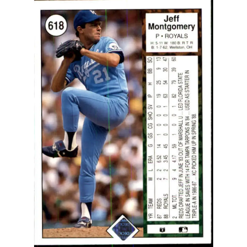 1989 Upper Deck #618 Jeff Montgomery NM-MT Kansas City Royals Baseball Card Image 2
