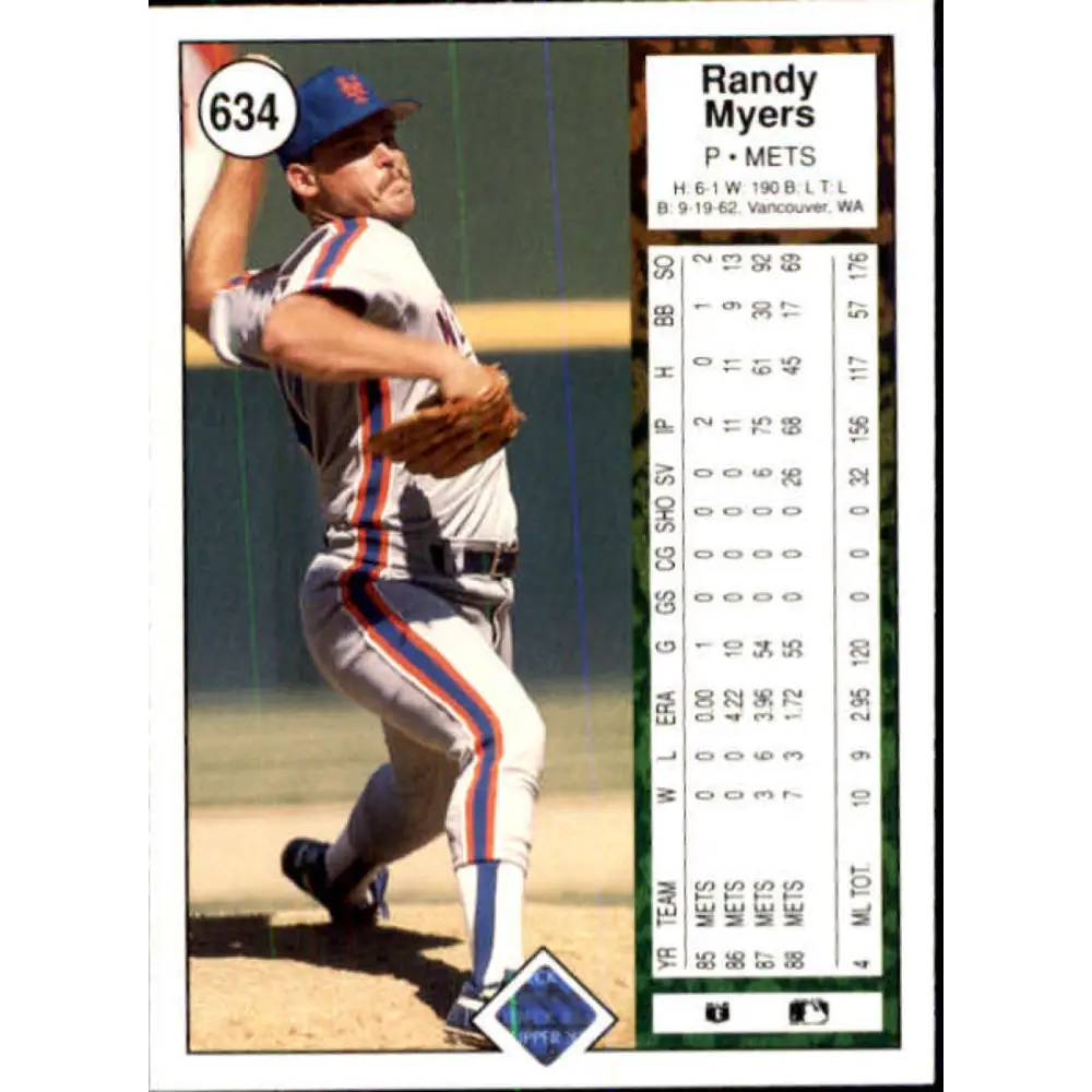 1989 Upper Deck #634 Randy Myers NM-MT New York Mets Baseball Card Image 2