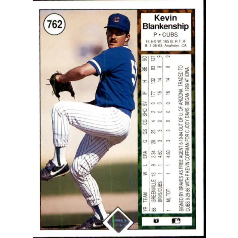 1989 Upper Deck #762 Kevin Blankenship NM-MT RC Rookie Chicago Cubs Baseball Card Image 2