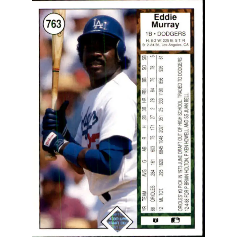 1989 Upper Deck #763 Eddie Murray NM-MT Los Angeles Dodgers Baseball Card Image 2