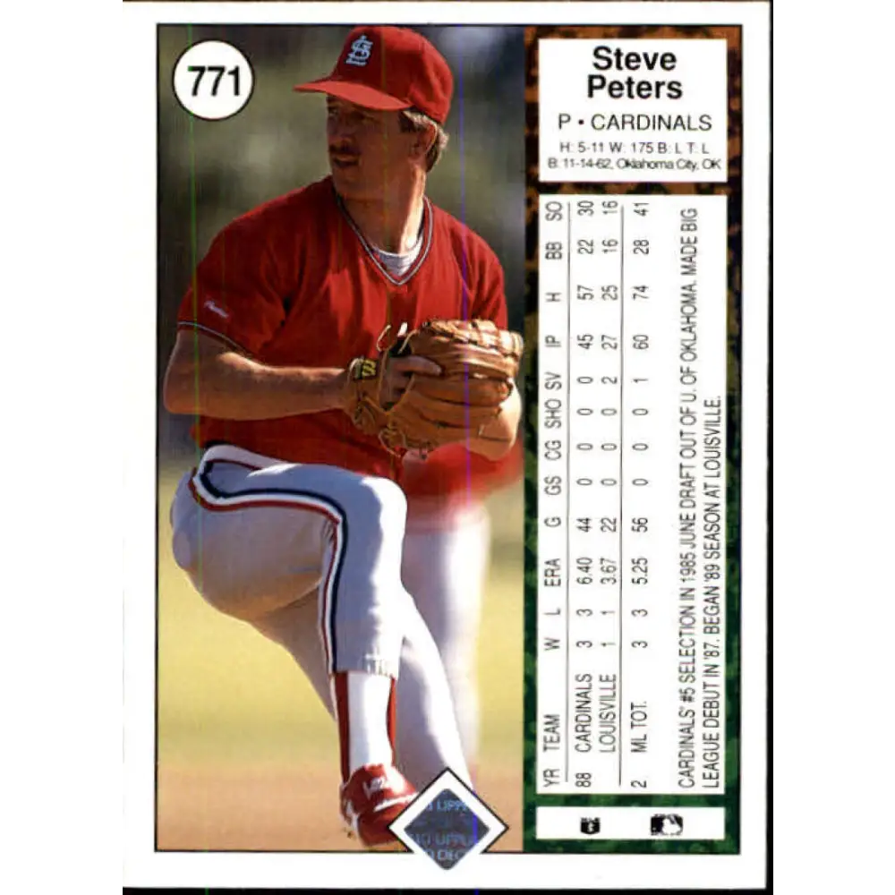 1989 Upper Deck #771 Steve Peters NM-MT St. Louis Cardinals Baseball Card Image 2