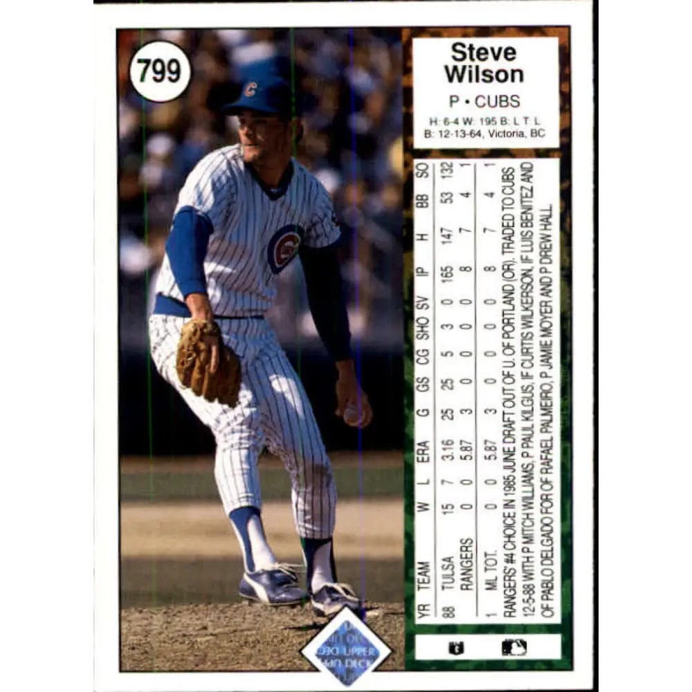 1989 Upper Deck #799 Steve Wilson NM-MT Chicago Cubs Baseball Card Image 2
