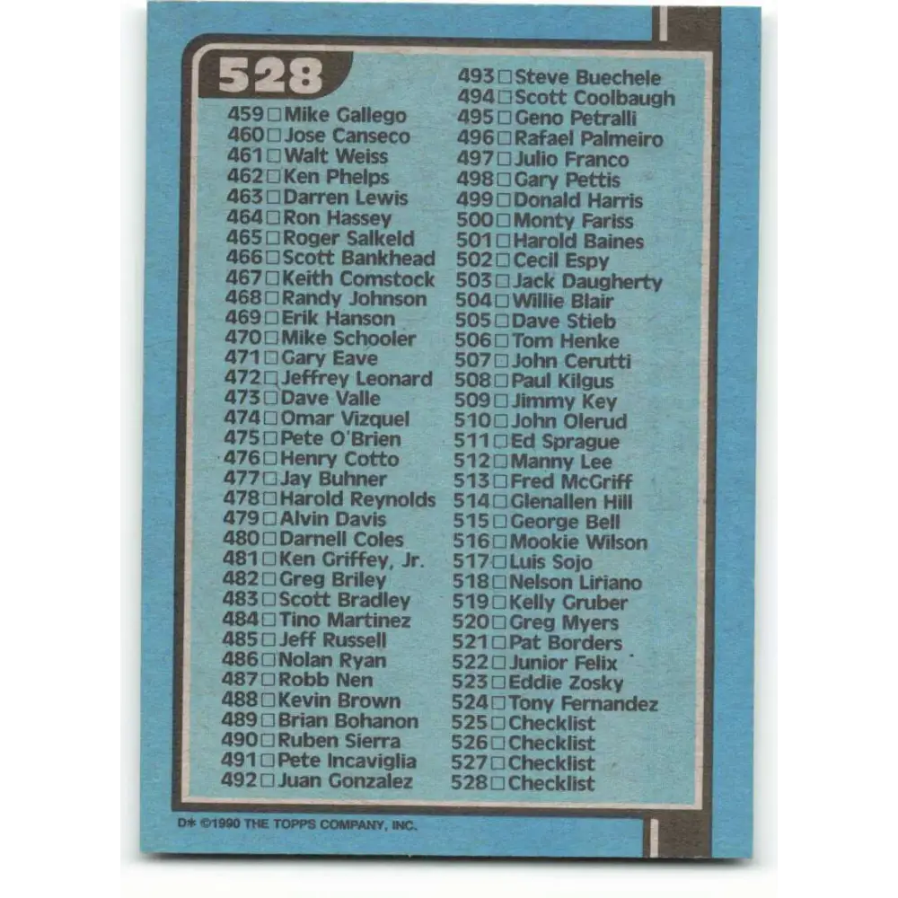 1990 Bowman #528 Checklist 397-528 NM-MT Checklist Baseball Card Image 2