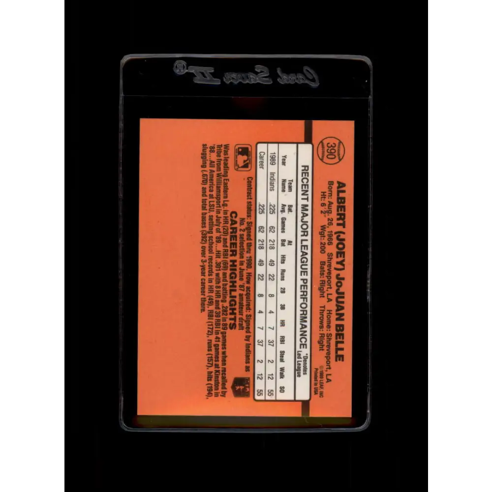 1990 Donruss #390 Albert Belle VG-EX Cleveland Indians Baseball Card Image 2