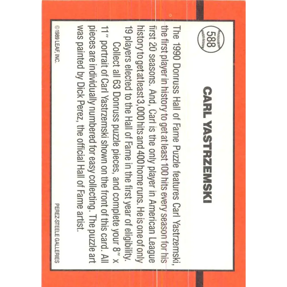 1990 Donruss #588 Carl Yastrzemski VG-EX Boston Red Sox Baseball Card Image 2