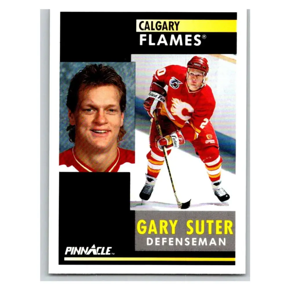 1991-92 Pinnacle #11 Gary Suter NM-MT Calgary Flames Hockey Card Image 1