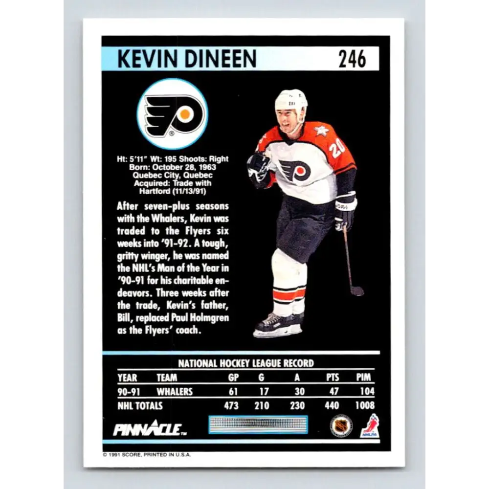 1991-92 Pinnacle #246 Kevin Dineen NM-MT Philadelphia Flyers Hockey Card Image 2