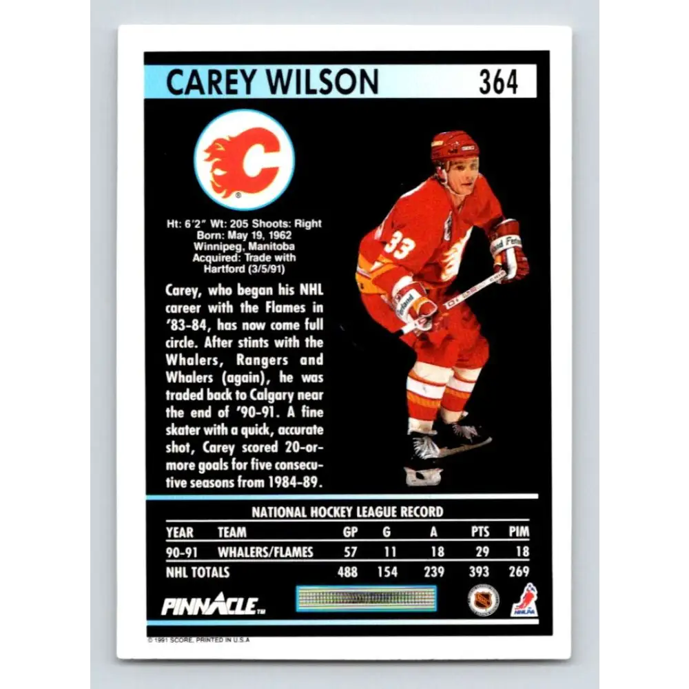 1991-92 Pinnacle #364 Carey Wilson NM-MT Calgary Flames Hockey Card Image 2