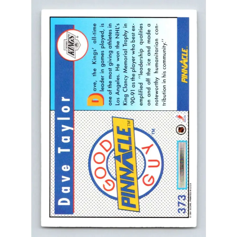 1991-92 Pinnacle #373 Dave Taylor GG NM-MT Los Angeles Kings Hockey Card Image 2