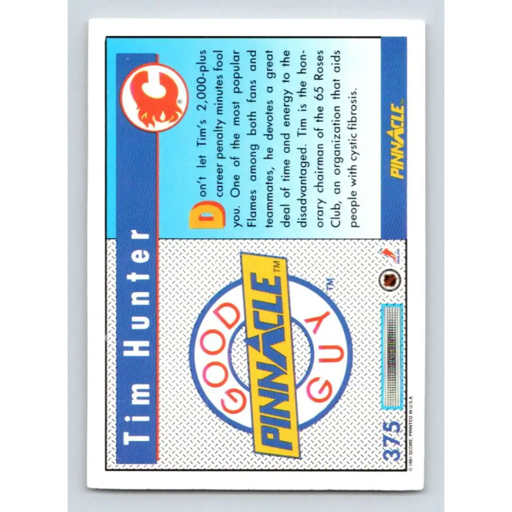 1991-92 Pinnacle #375 Tim Hunter GG NM-MT Calgary Flames Hockey Card Image 2