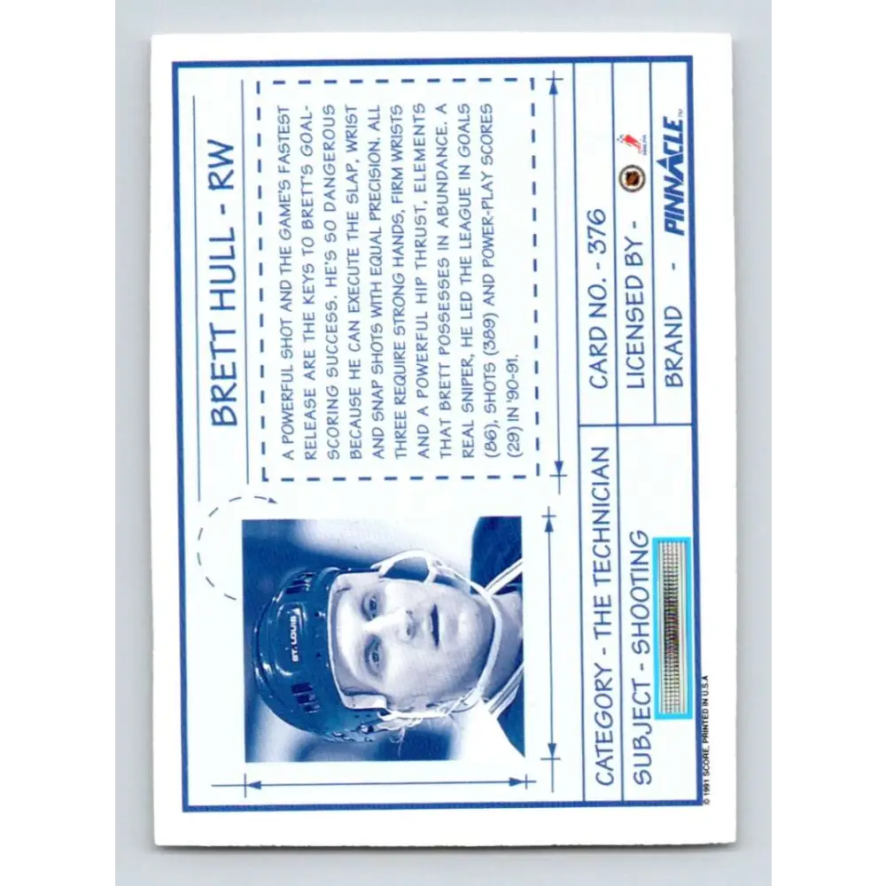 1991-92 Pinnacle #376 Brett Hull TECH NM-MT St. Louis Blues Hockey Card Image 2