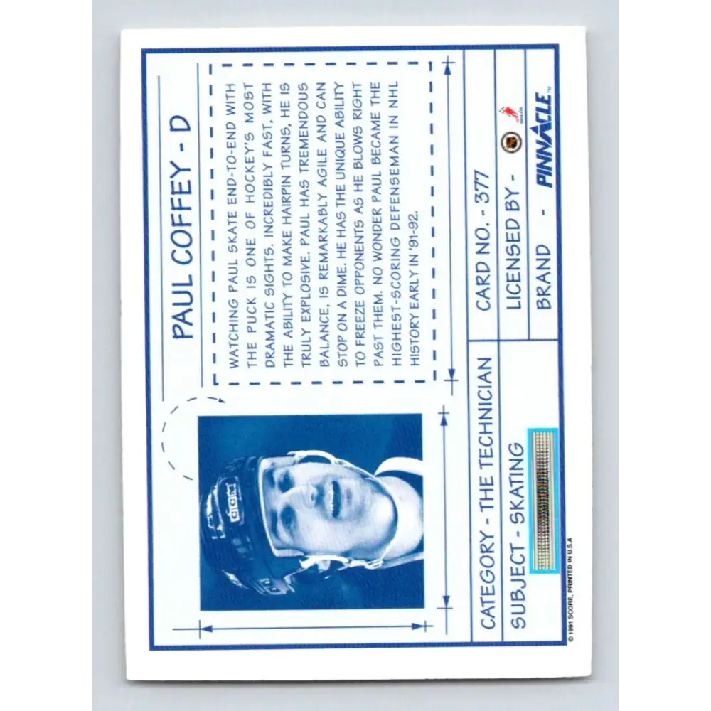 1991-92 Pinnacle #377 Paul Coffey TECH NM-MT Pittsburgh Penguins Hockey Card Image 2